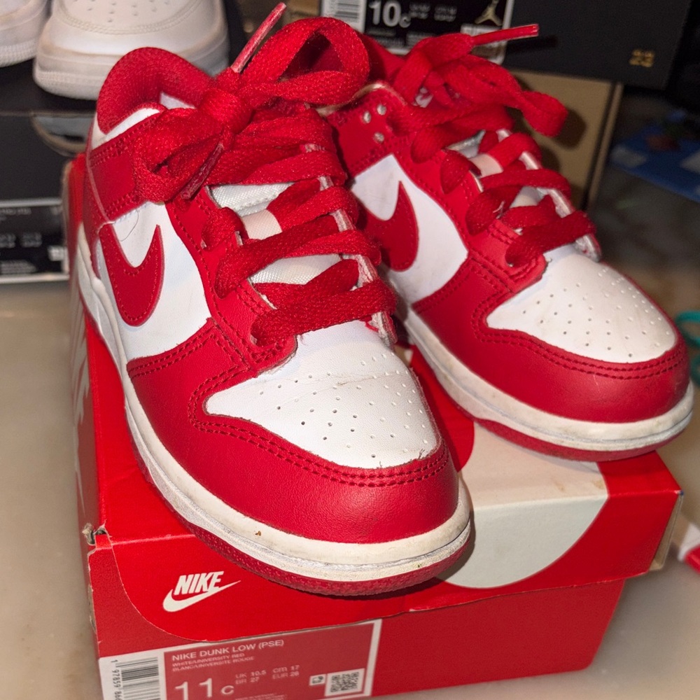 Nike Kids Red and White Dunk Sneakers